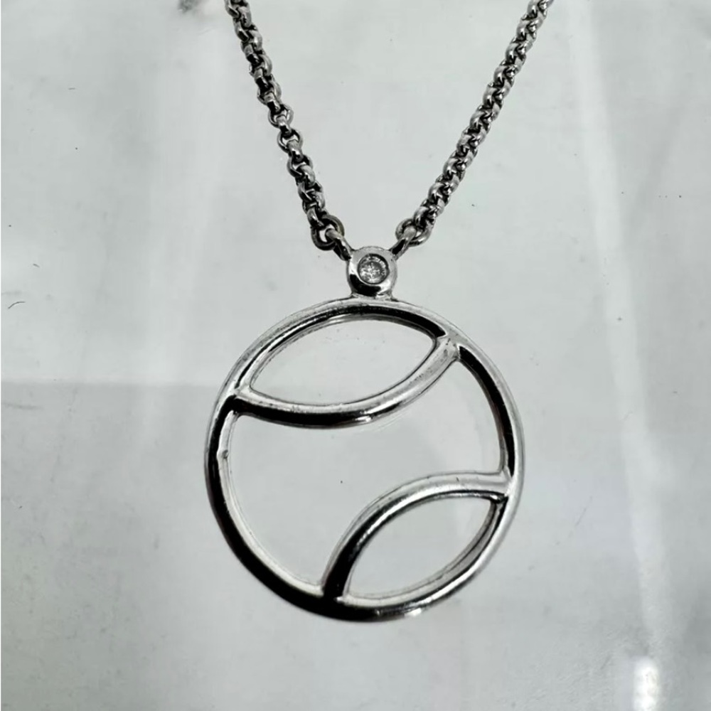 Modern Sterling Silver 925 Pendant Necklace with Diamond Accent. 17”